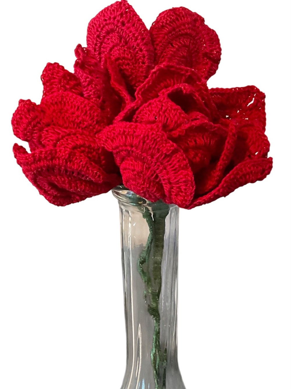Red Crochet Flower Stem Decorative Accent - Home Accents